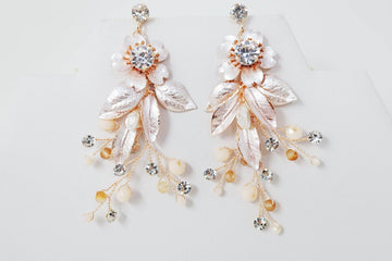 Swarovski Pearl Flower Crystal, Rhinestone Earrings, Long Bridal Jewelry Bridal Earrings Crystal Bridal Earrings Statement Earrings Cz
